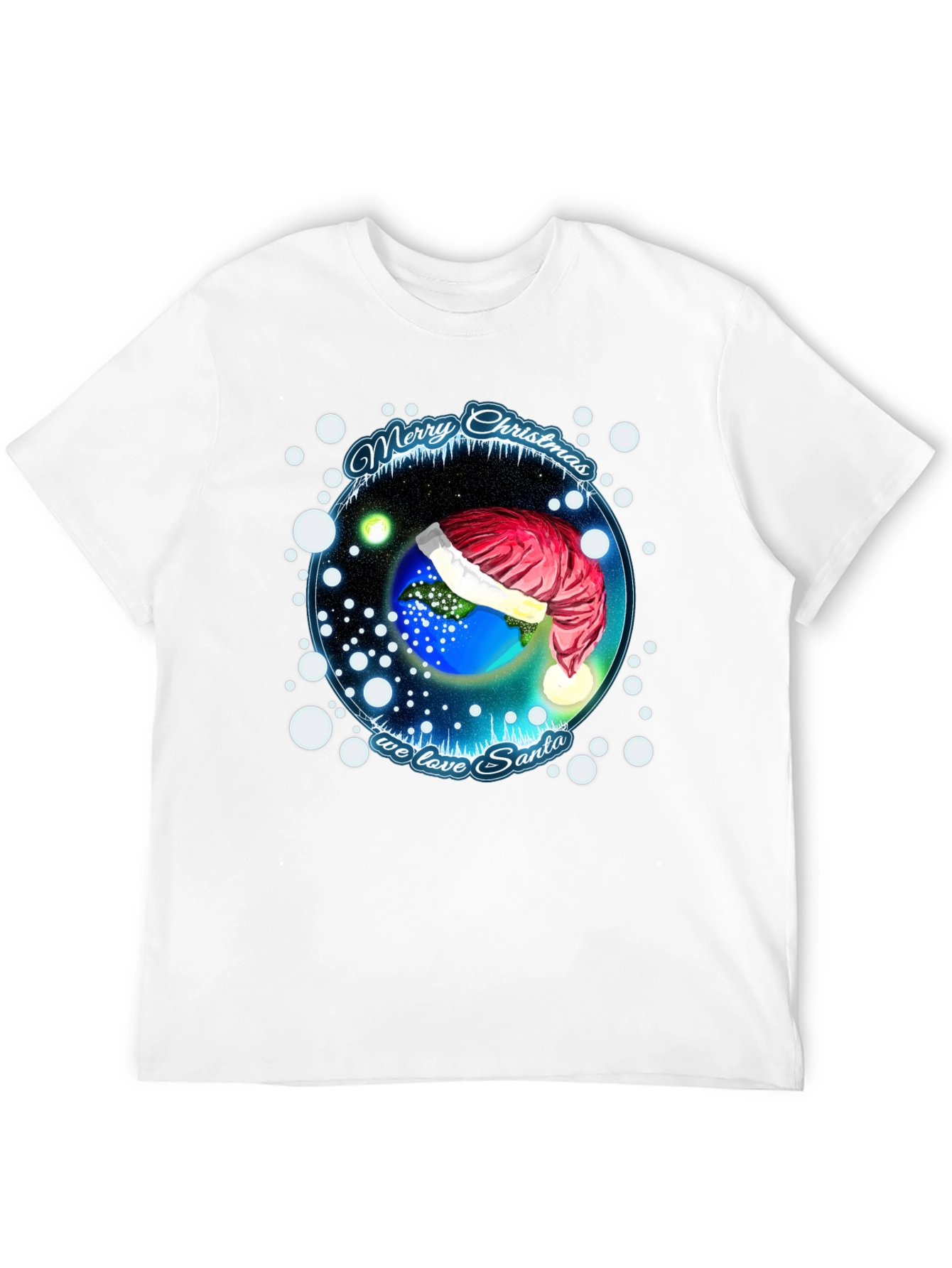 Festive Holiday Earth Santa Hat T-Shirt