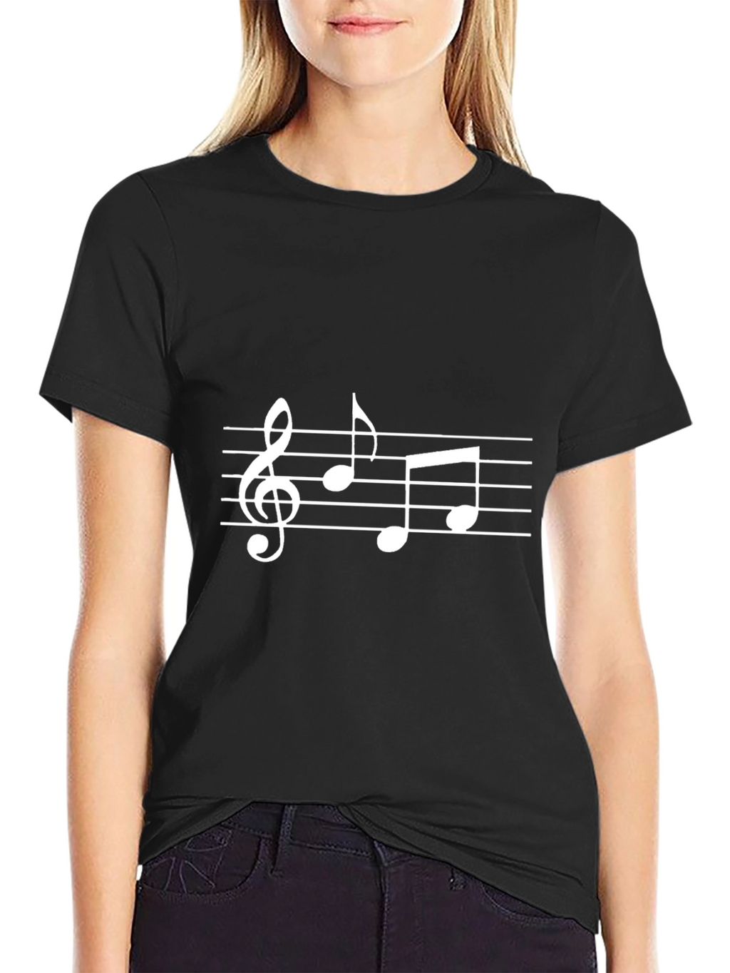 Musical Notes Graphic T-Shirt - Black Casual Tee