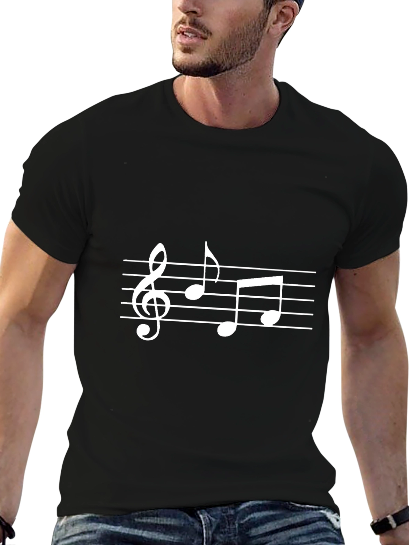Musical Notes Graphic T-Shirt - Black Casual Tee