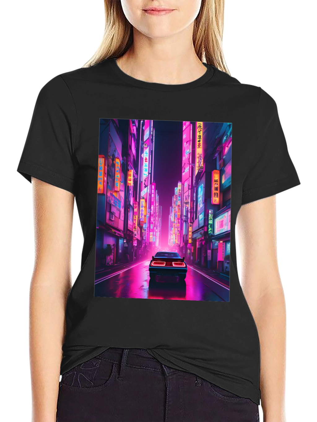 Neon City Car Black T-Shirt