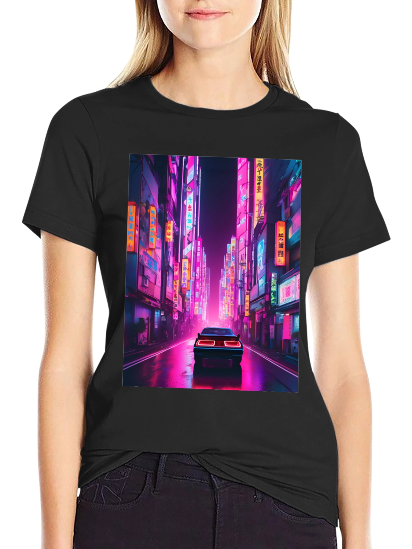 Neon City Car Black T-Shirt