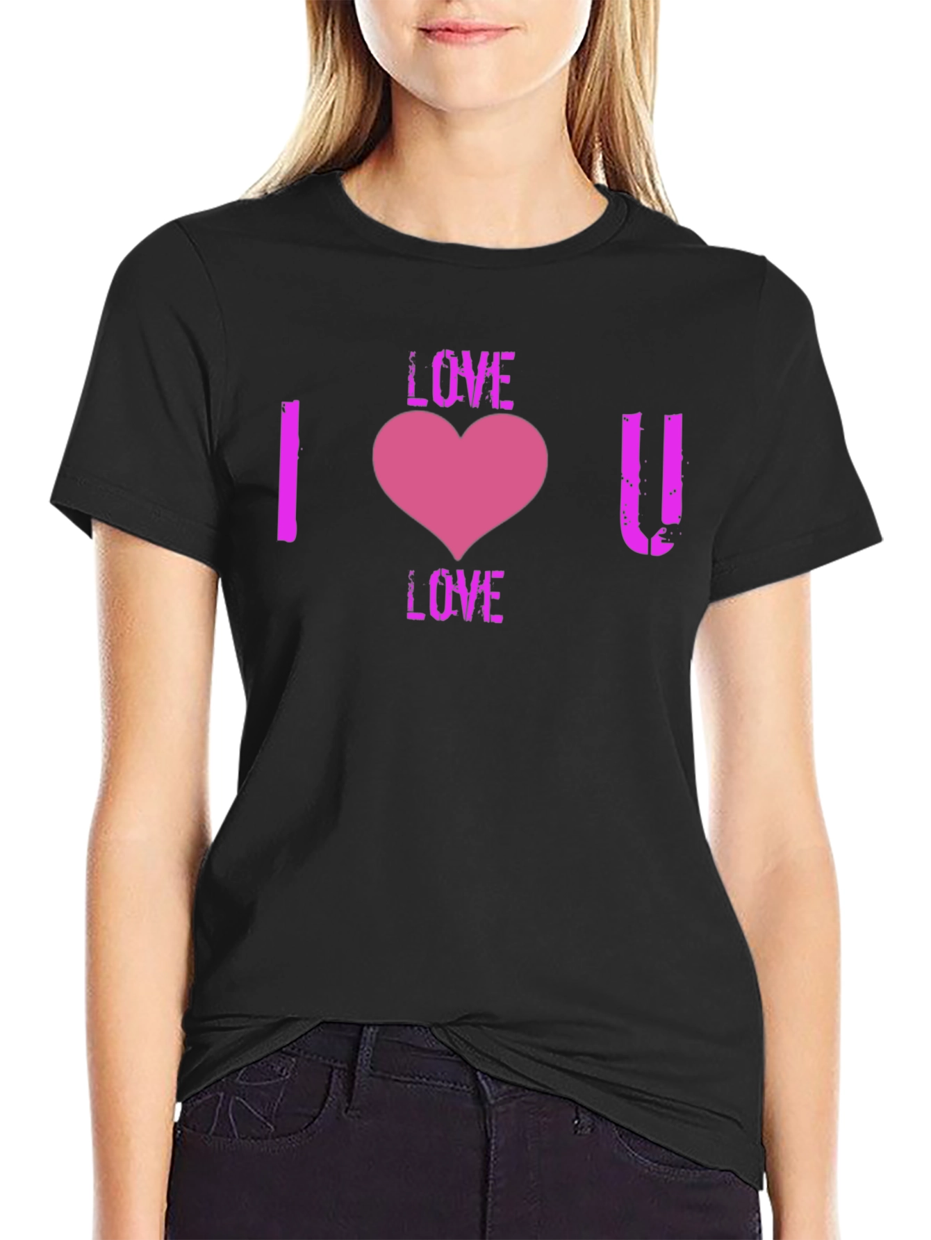 I Love You Heart Graphic T-Shirt - Black