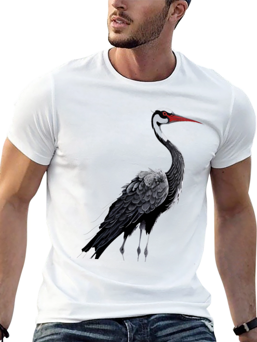 Black Crane Graphic Tee - Stylish Menswear