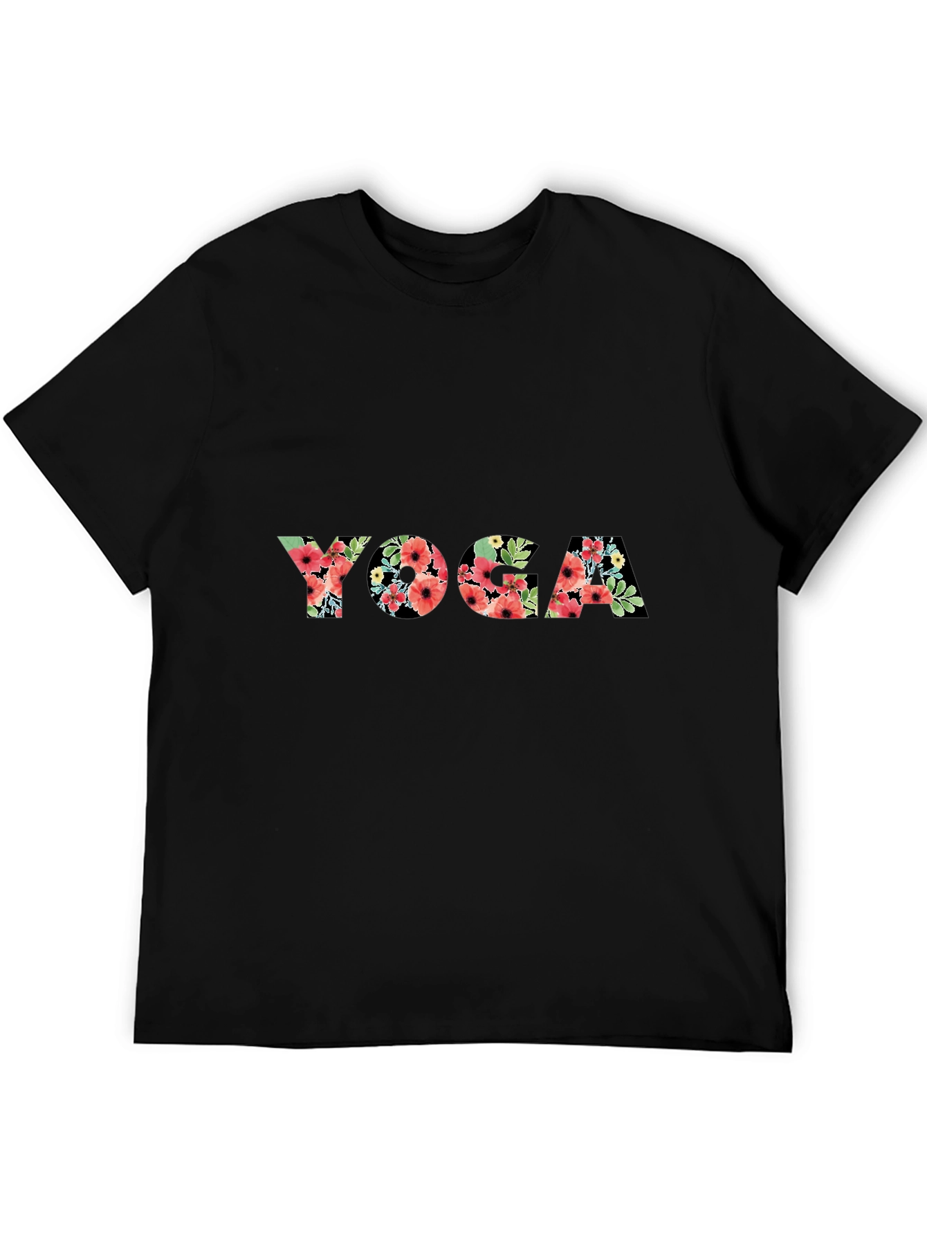 Floral Yoga T-Shirt - Black Casual Tee