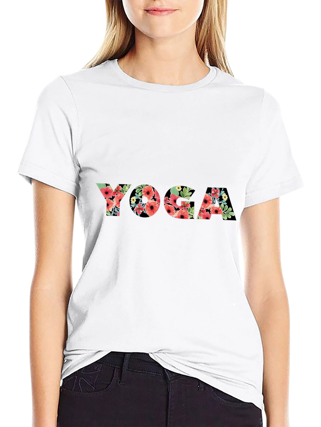 Floral Yoga T-Shirt - Black Casual Tee