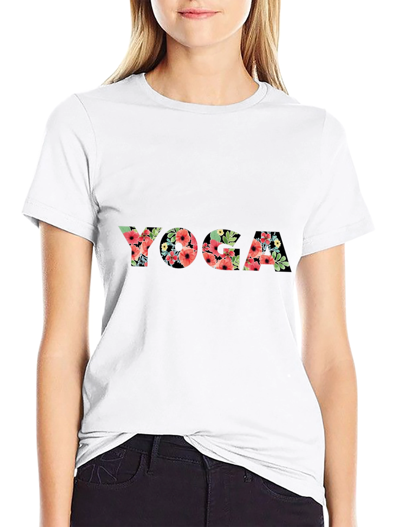 Floral Yoga T-Shirt - Black Casual Tee