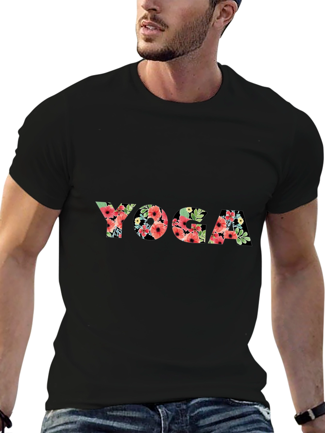Floral Yoga T-Shirt - Black Casual Tee