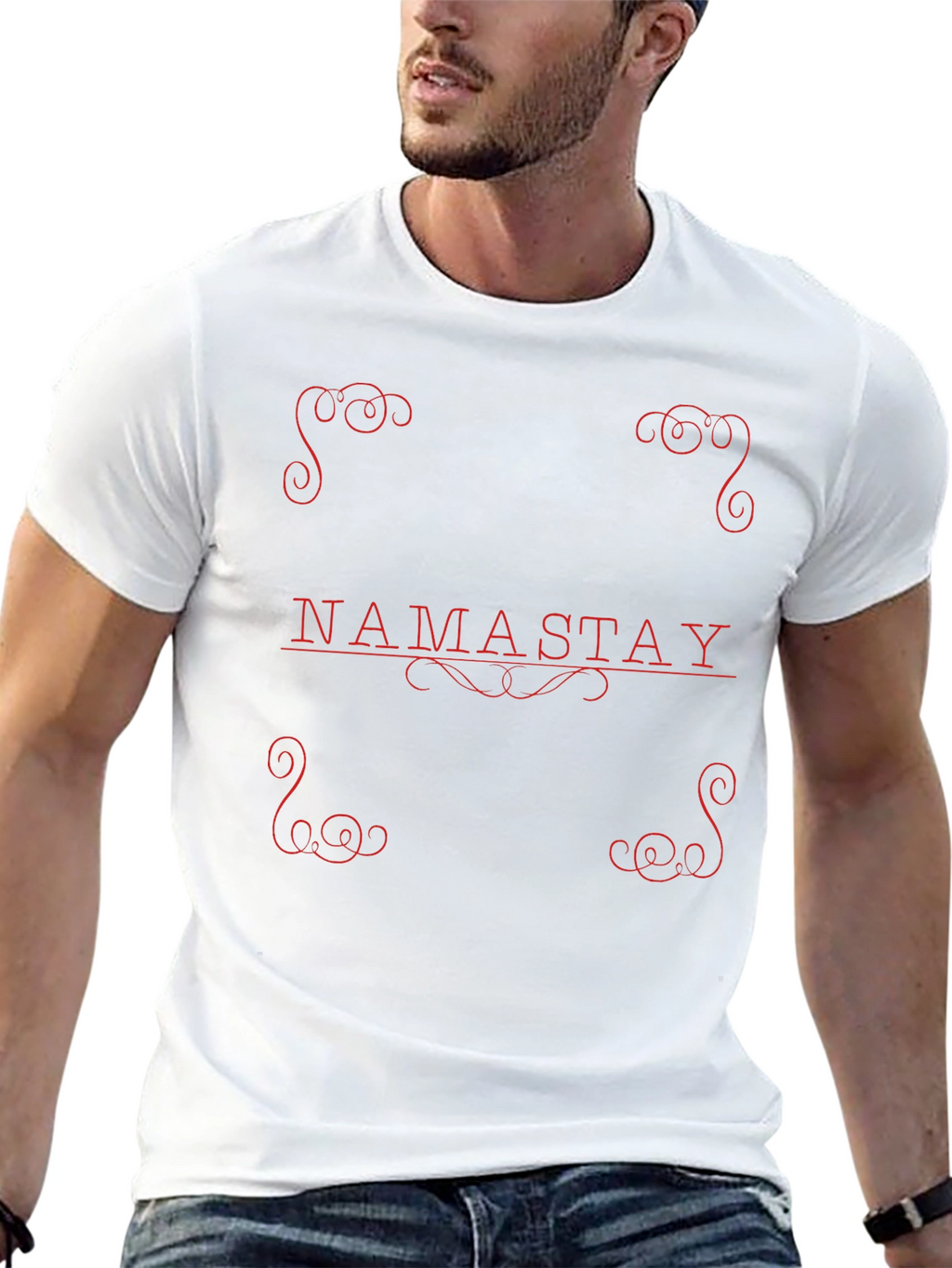 Namastay Black T-Shirt with Red Accent Design