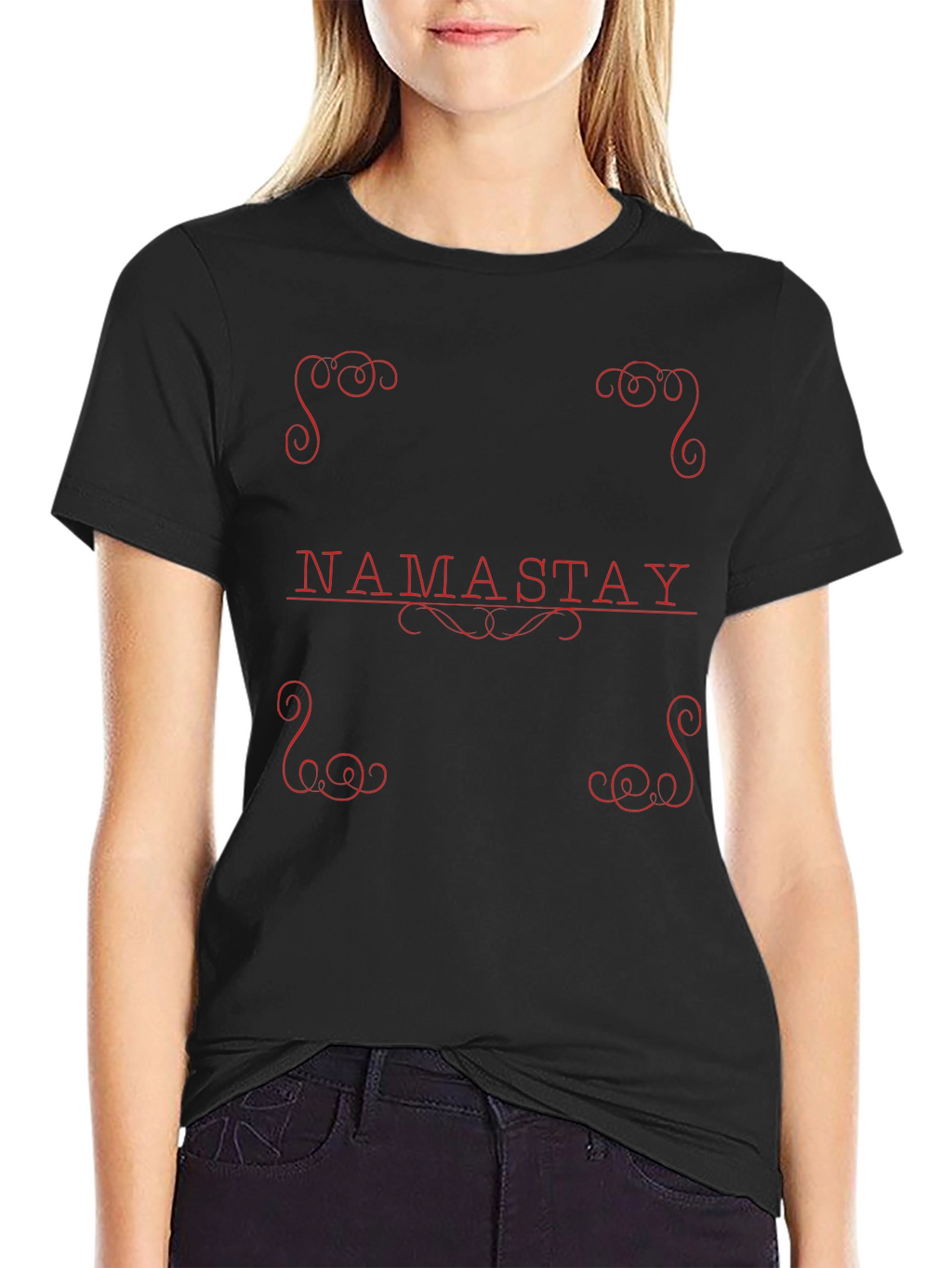 Namastay Black T-Shirt with Red Accent Design