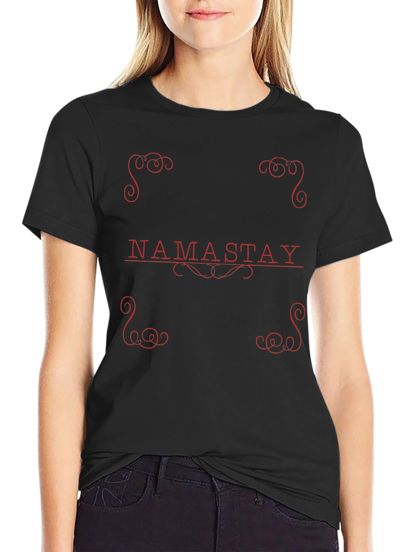 Namastay Black T-Shirt with Red Accent Design