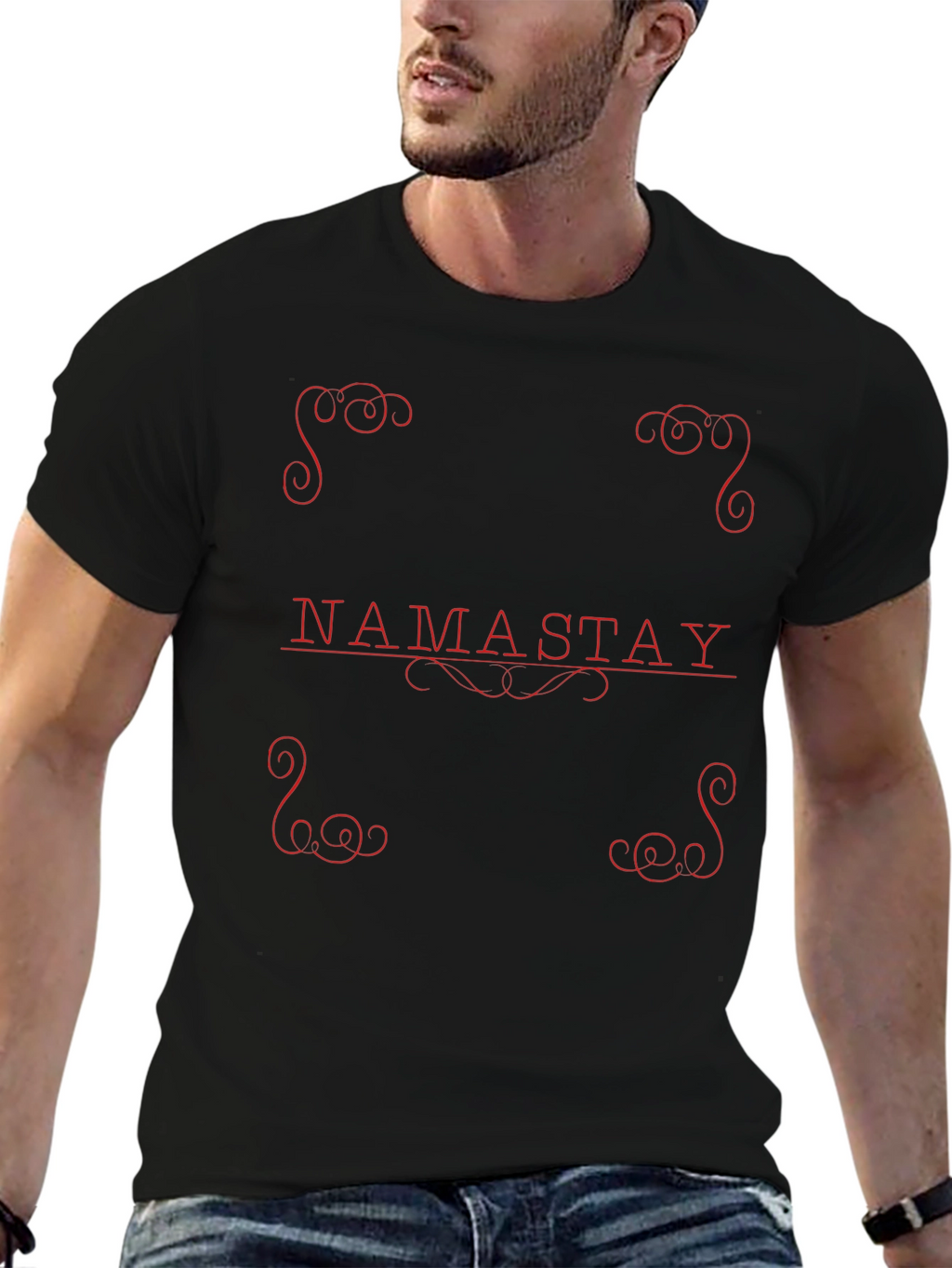 Namastay Black T-Shirt with Red Accent Design