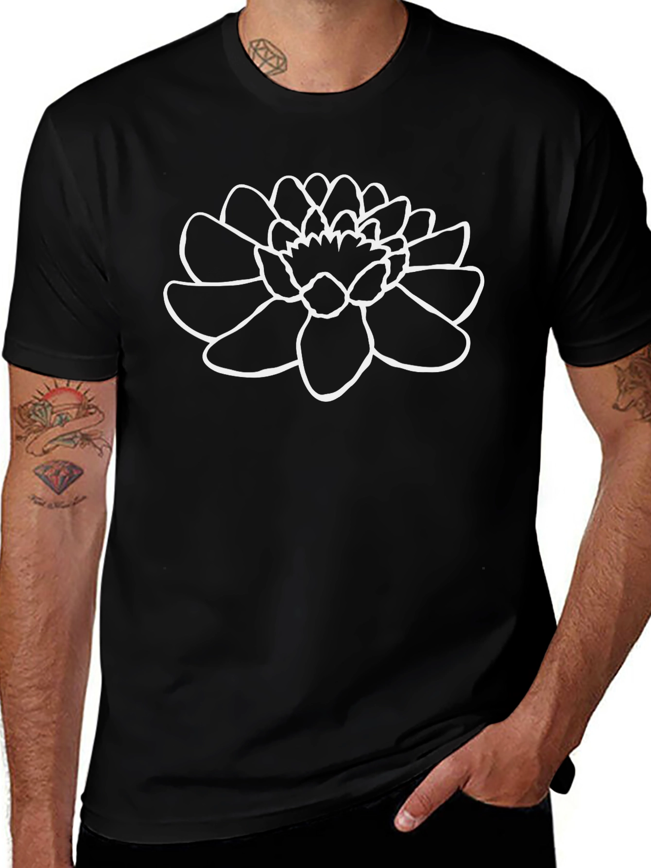 Lotus Flower Outline Black T-Shirt