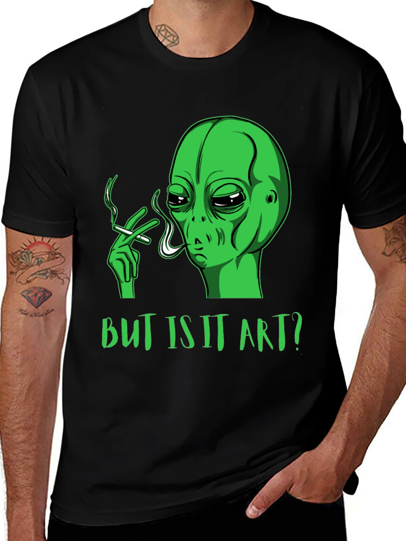 Alien Smoking Funny Graphic T-Shirt - But Is It Art?