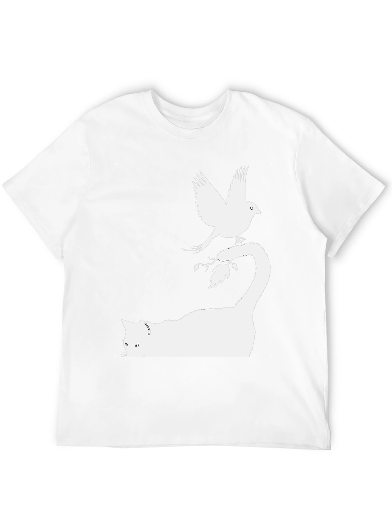 Cat & Bird Graphic Tee - Black Cotton Shirt