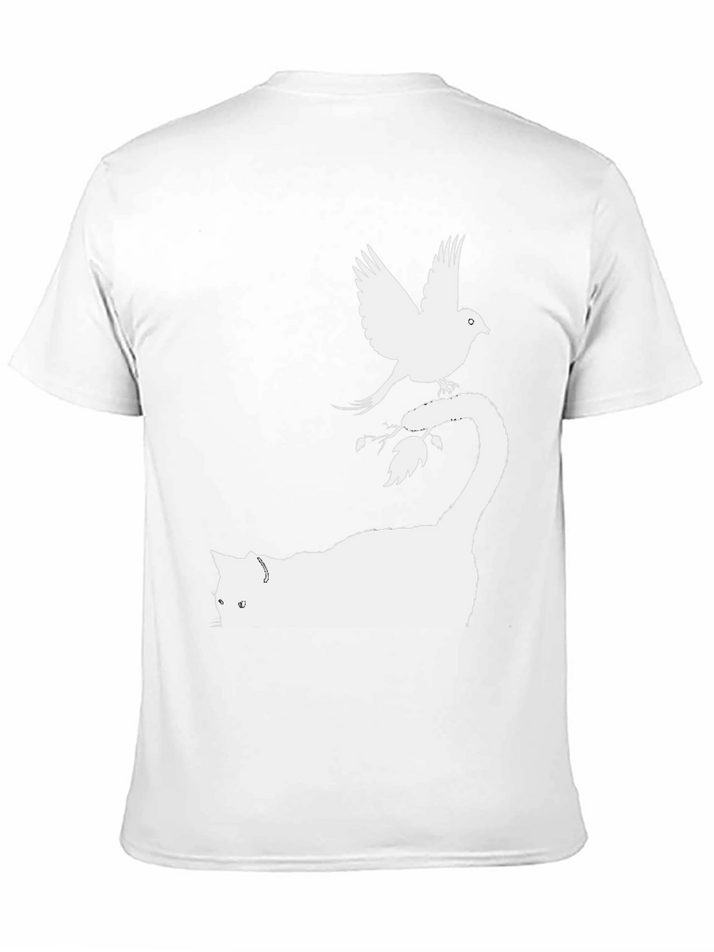 Cat & Bird Graphic Tee - Black Cotton Shirt