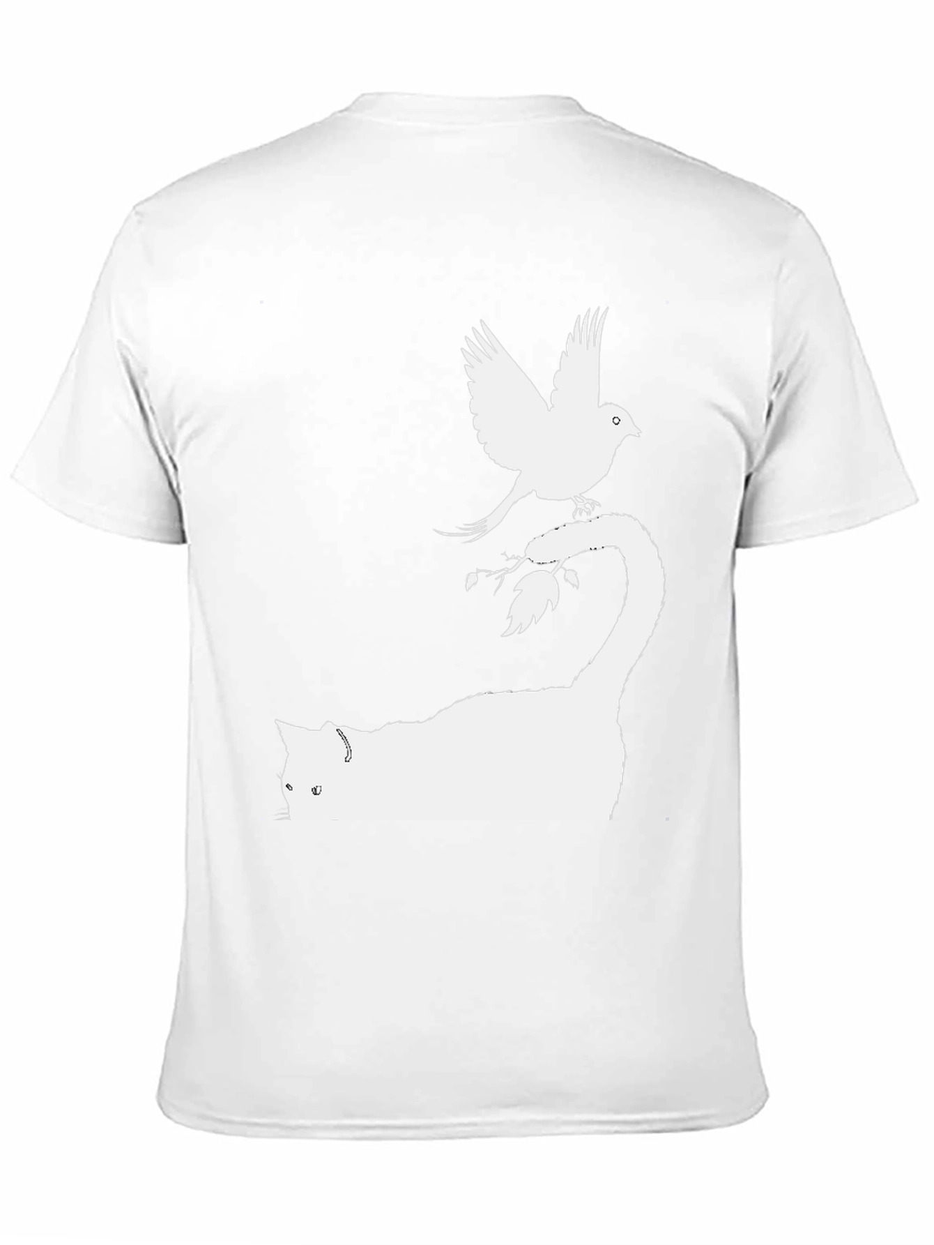 Cat & Bird Graphic Tee - Black Cotton Shirt