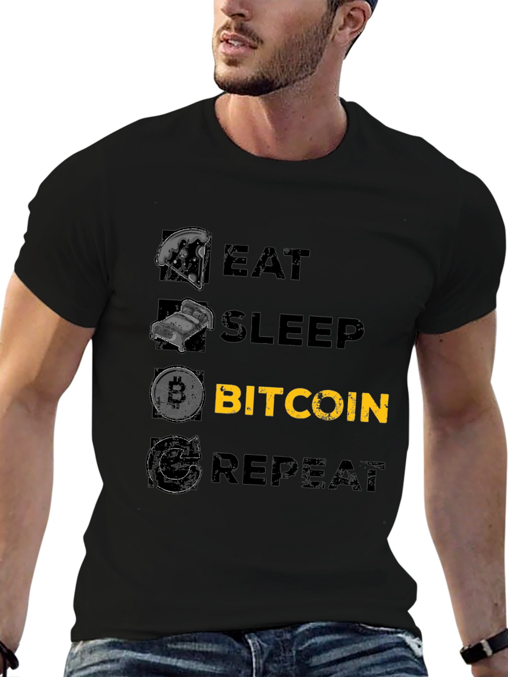 Eat Sleep Bitcoin Repeat Black T-Shirt