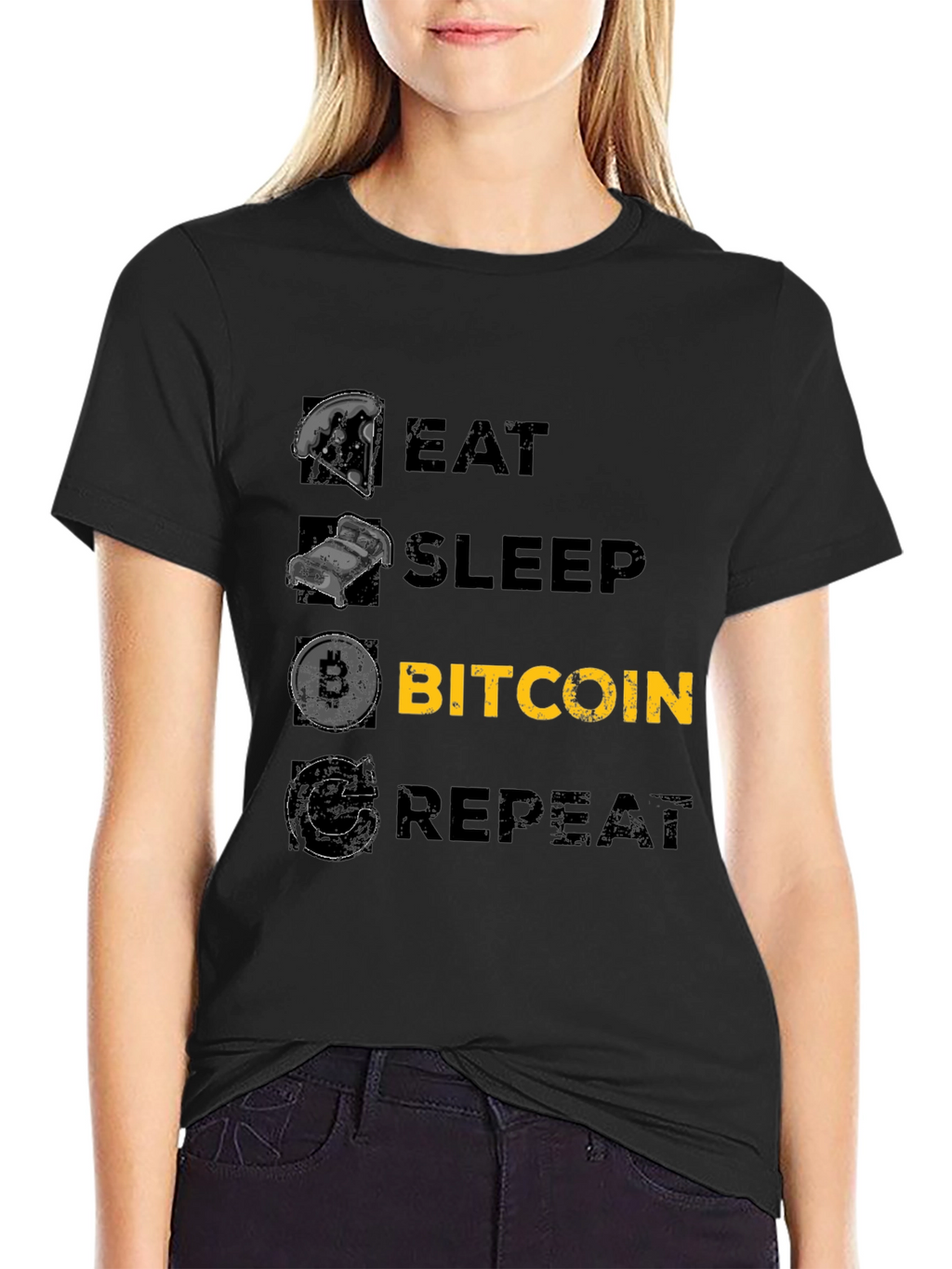 Eat Sleep Bitcoin Repeat Black T-Shirt
