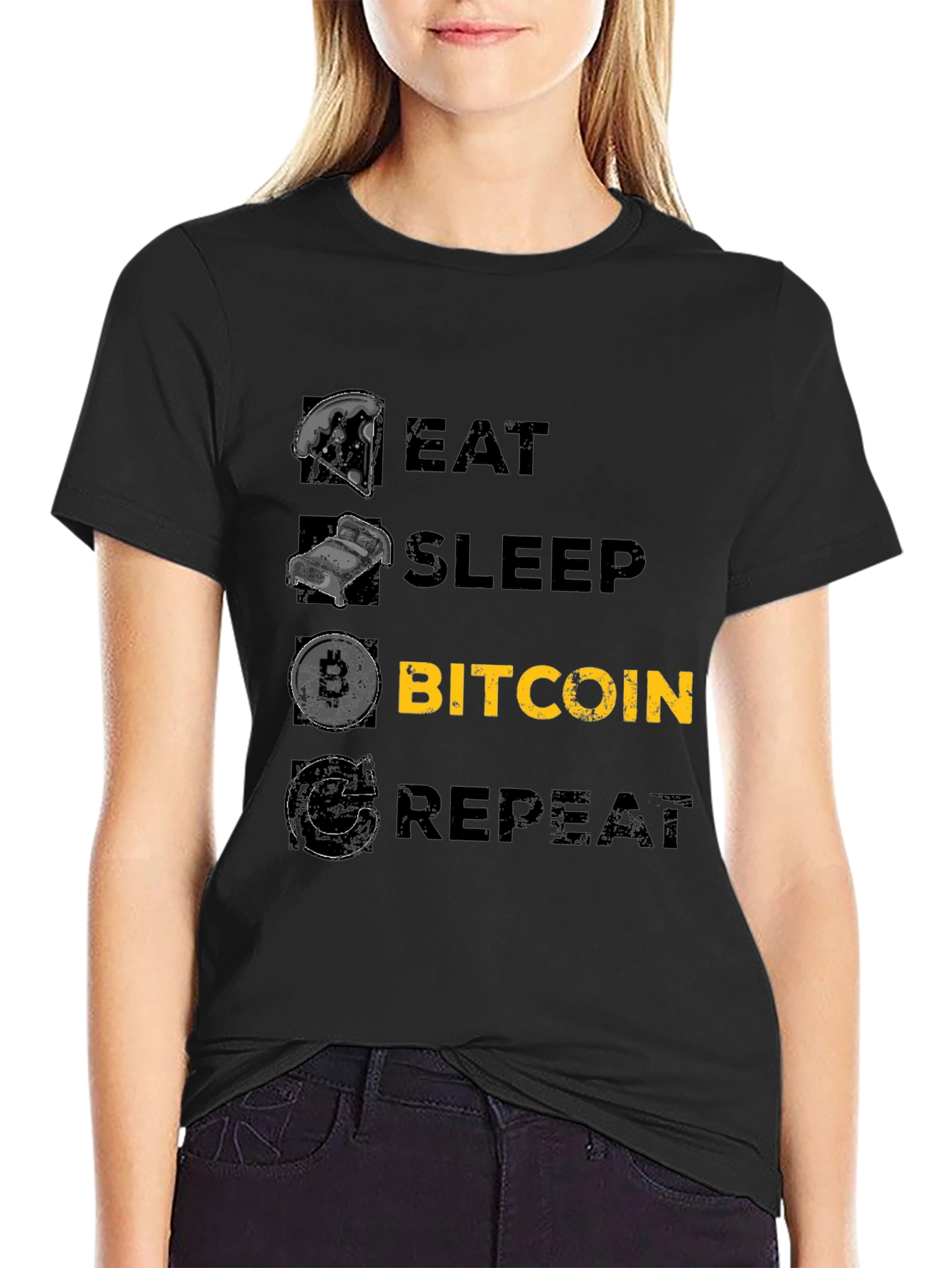 Eat Sleep Bitcoin Repeat Black T-Shirt