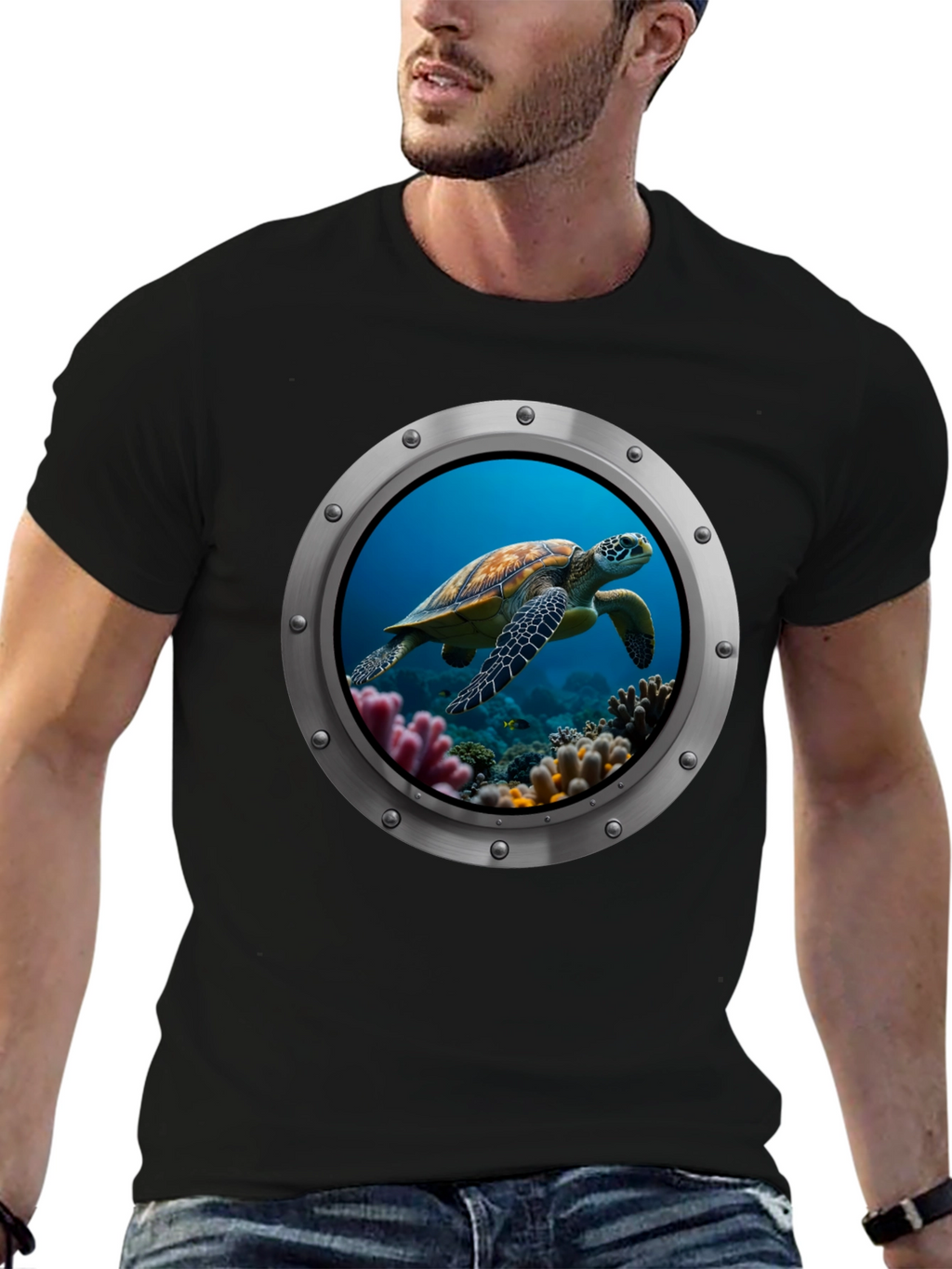 Sea Turtle Porthole Graphic T-Shirt