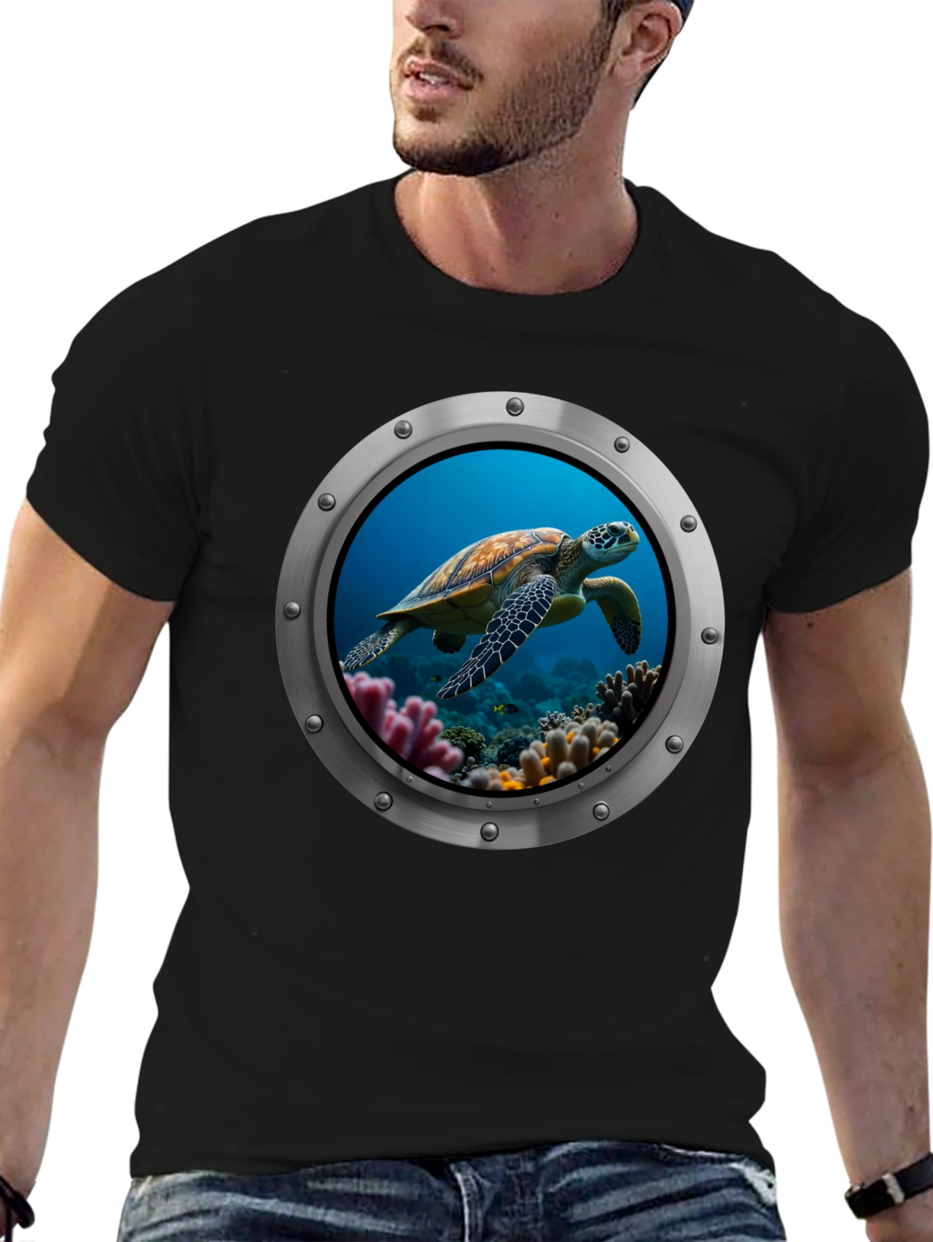 Sea Turtle Porthole Graphic T-Shirt