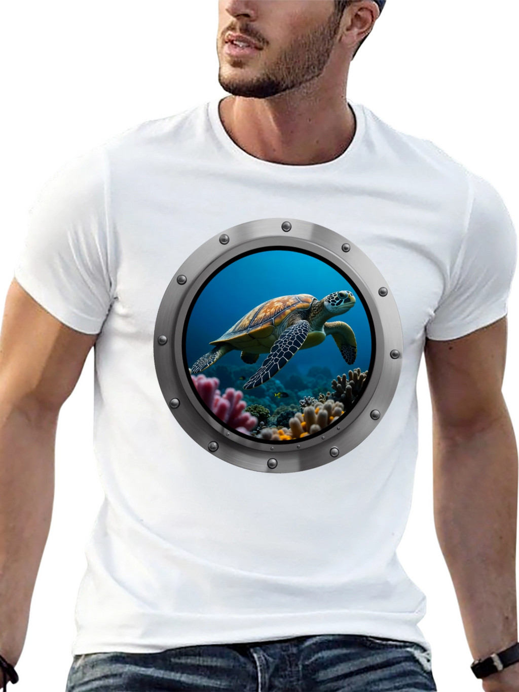 Sea Turtle Porthole Graphic T-Shirt
