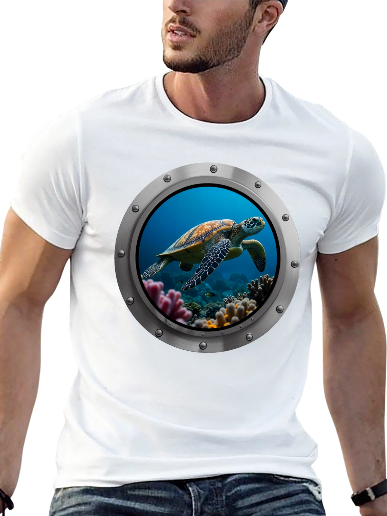 Sea Turtle Porthole Graphic T-Shirt