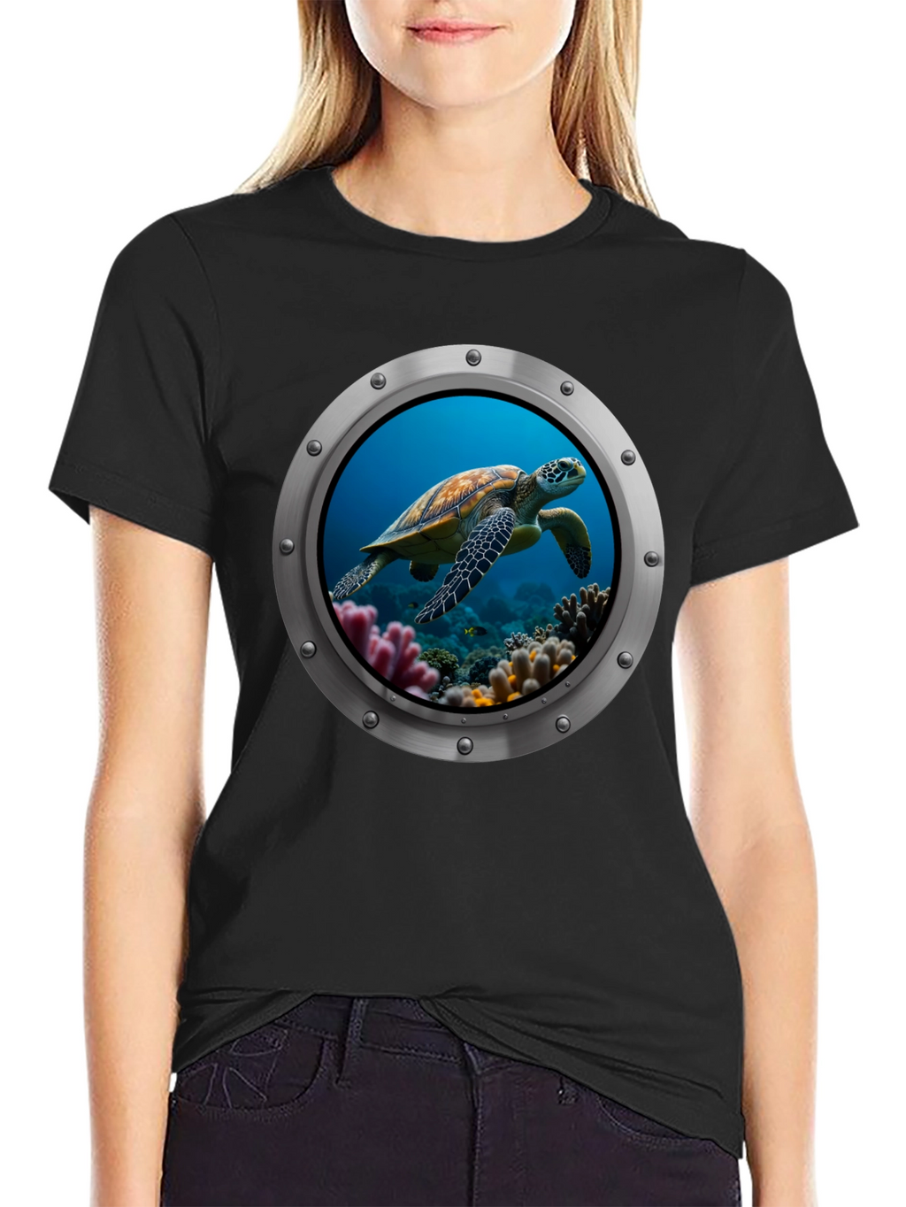 Sea Turtle Porthole Graphic T-Shirt