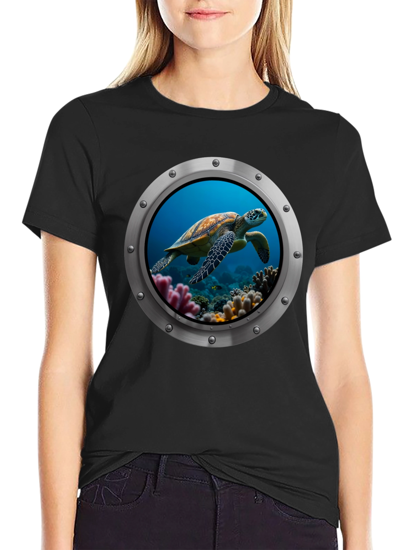 Sea Turtle Porthole Graphic T-Shirt
