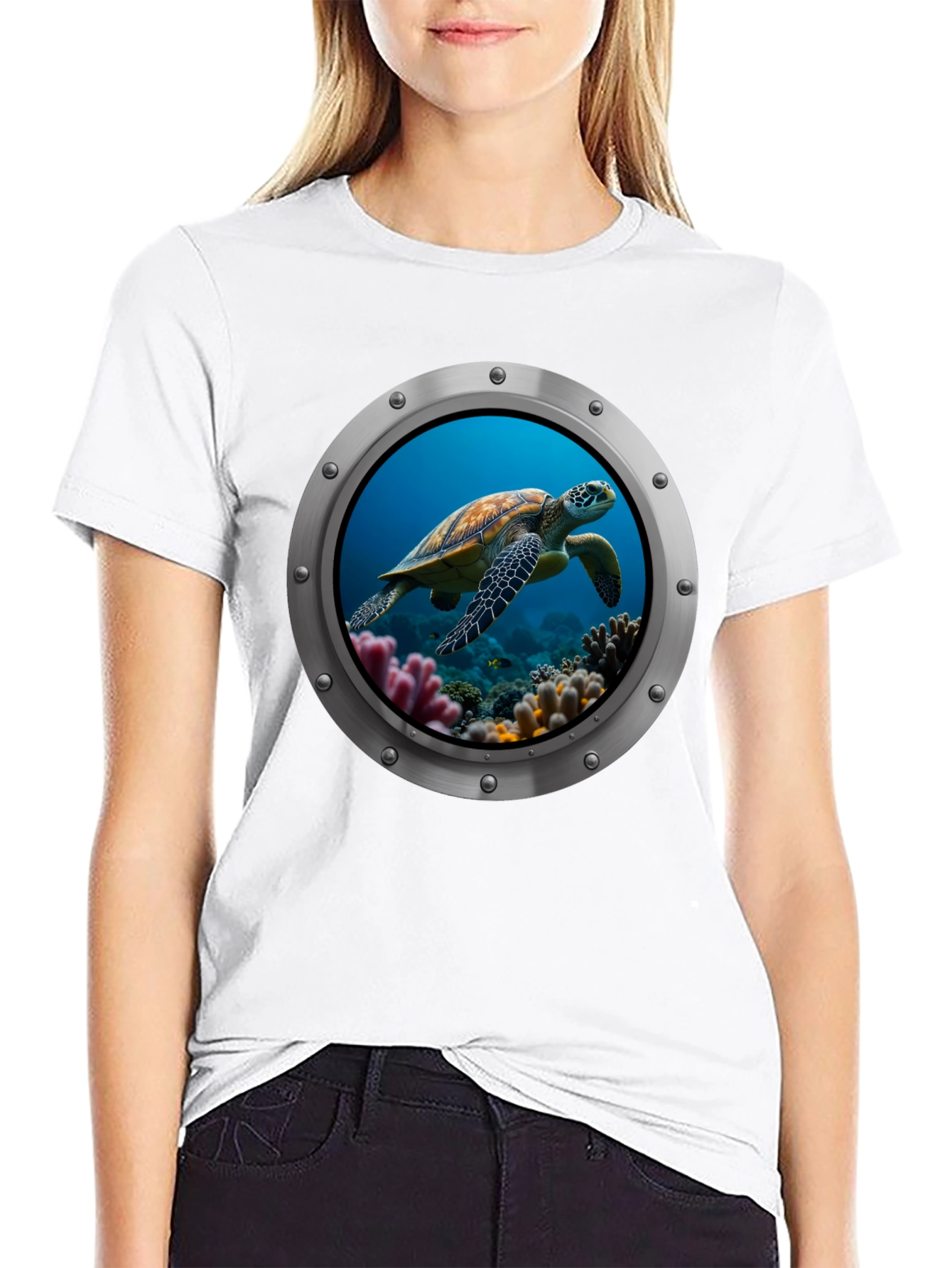 Sea Turtle Porthole Graphic T-Shirt