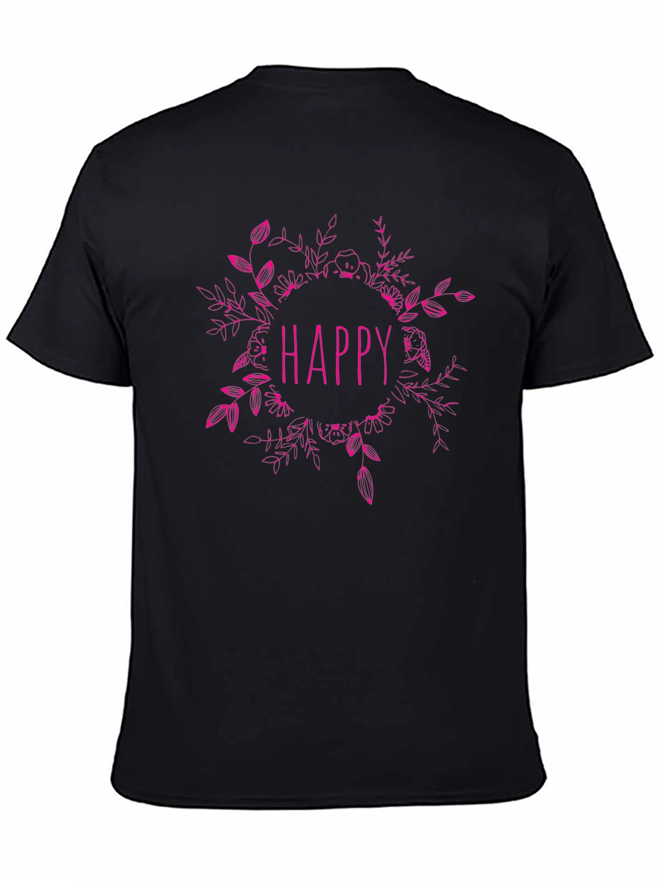 Happy Floral Graphic Black T-Shirt