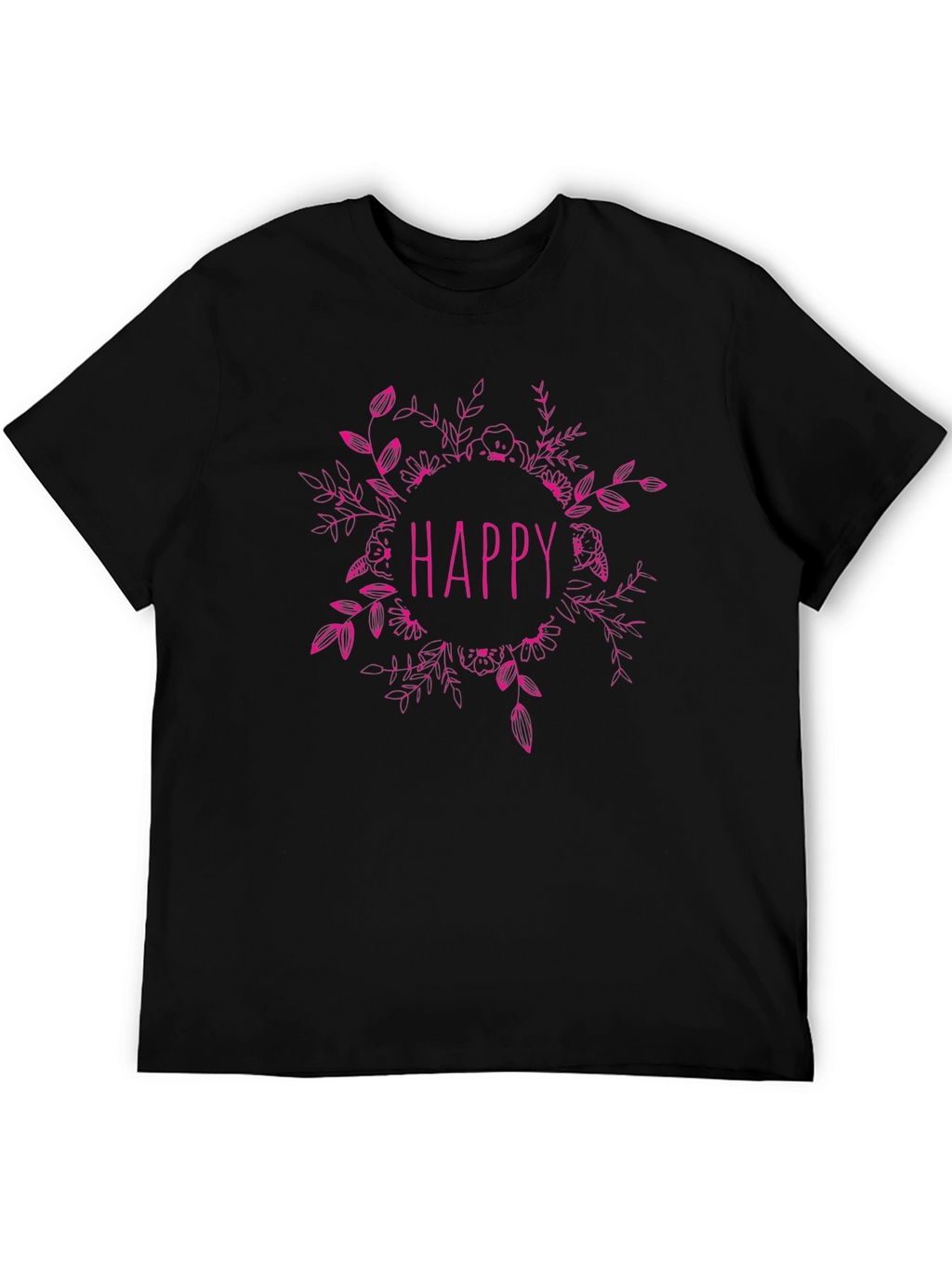 Happy Floral Graphic Black T-Shirt