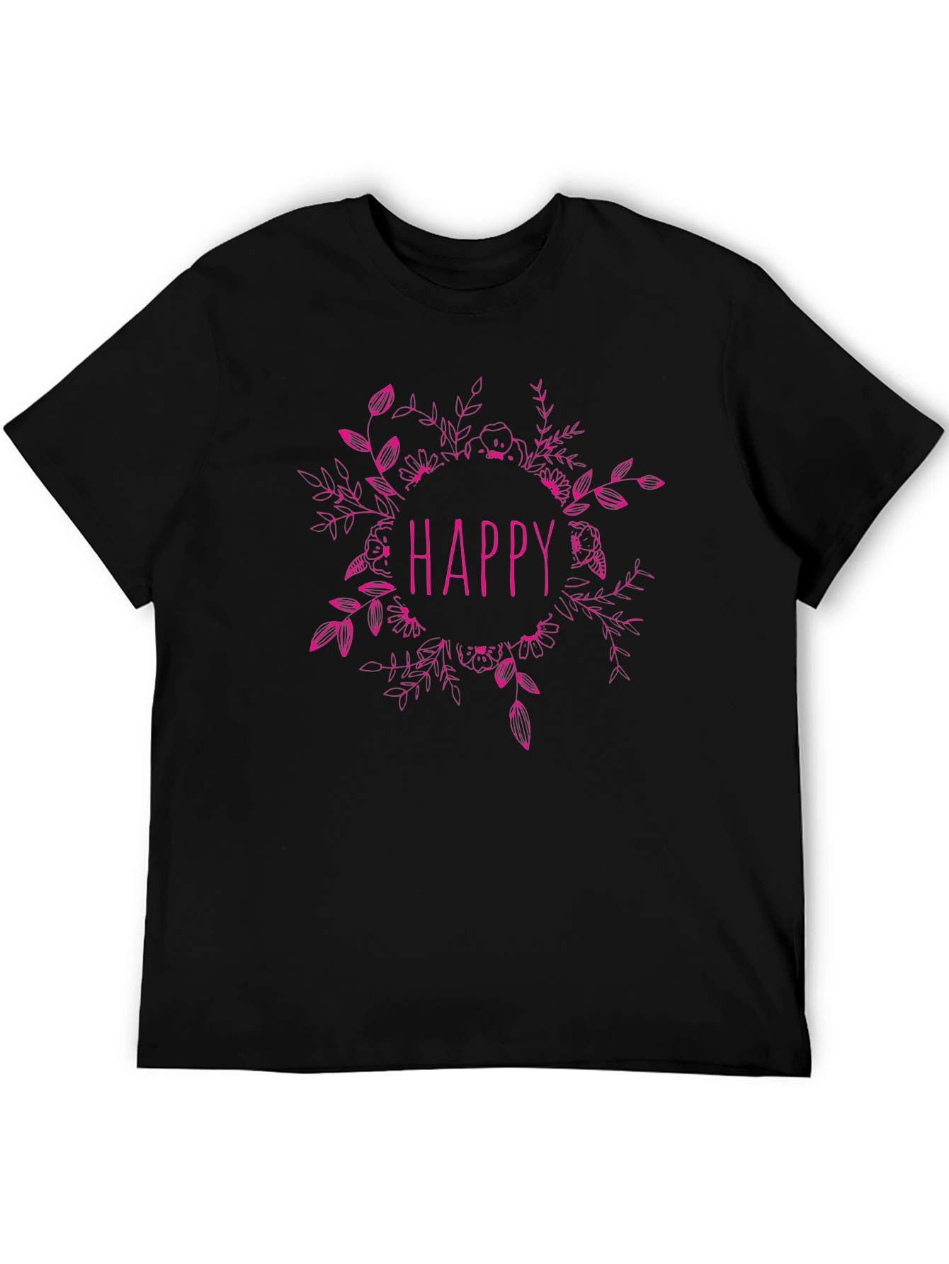 Happy Floral Graphic Black T-Shirt