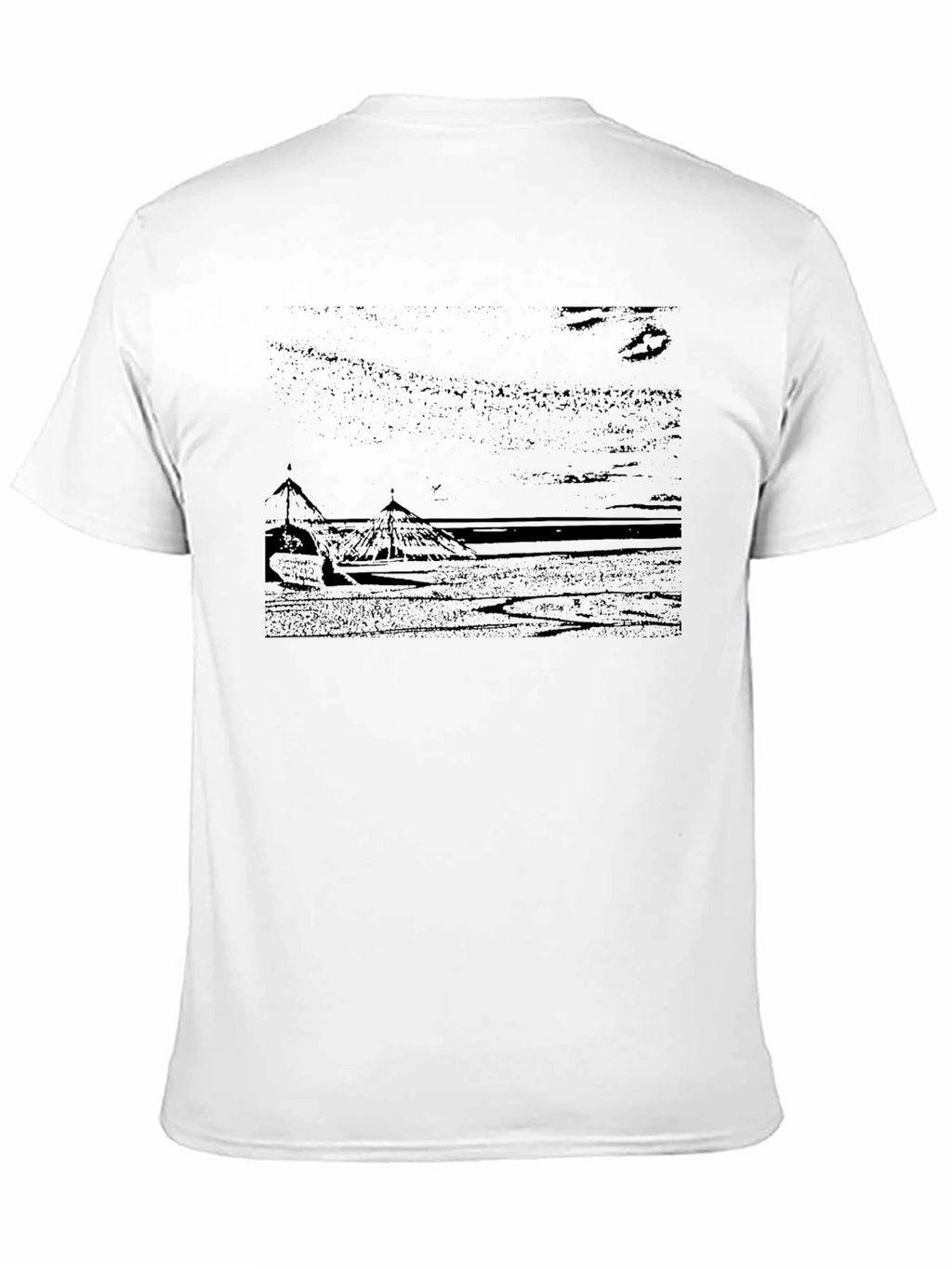 Mens Black T-Shirt - Beach Scene Graphic Tee