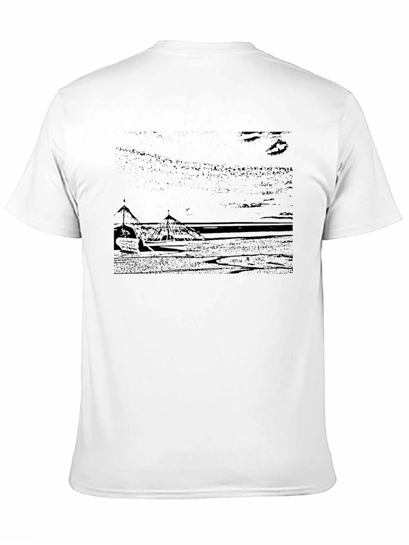 Mens Black T-Shirt - Beach Scene Graphic Tee