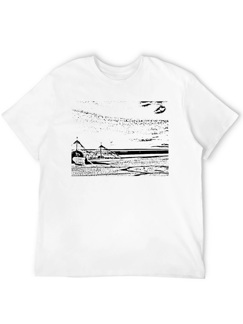 Mens Black T-Shirt - Beach Scene Graphic Tee