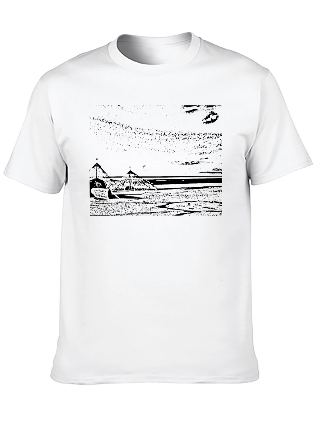 Mens Black T-Shirt - Beach Scene Graphic Tee