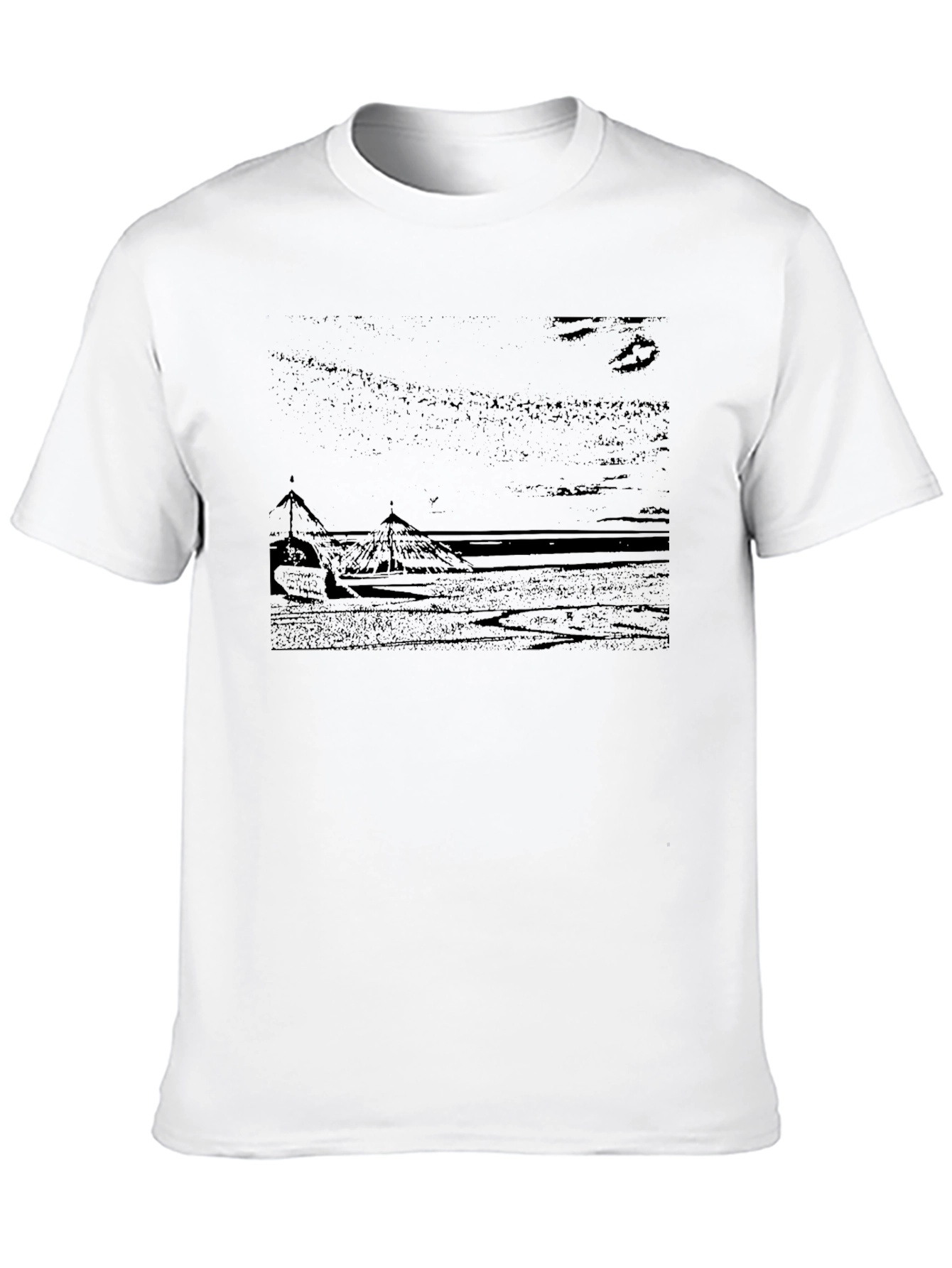Mens Black T-Shirt - Beach Scene Graphic Tee