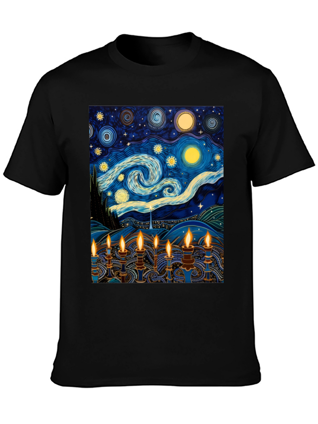 Starry Night Menorah Graphic Tee