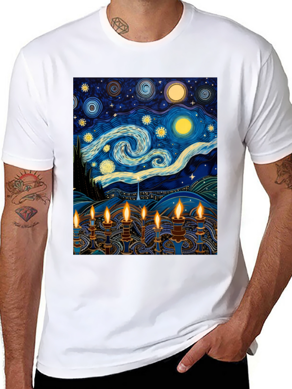 Starry Night Menorah Graphic Tee