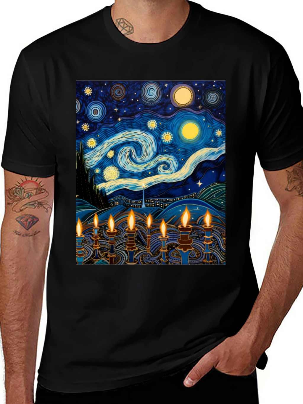 Starry Night Menorah Graphic Tee