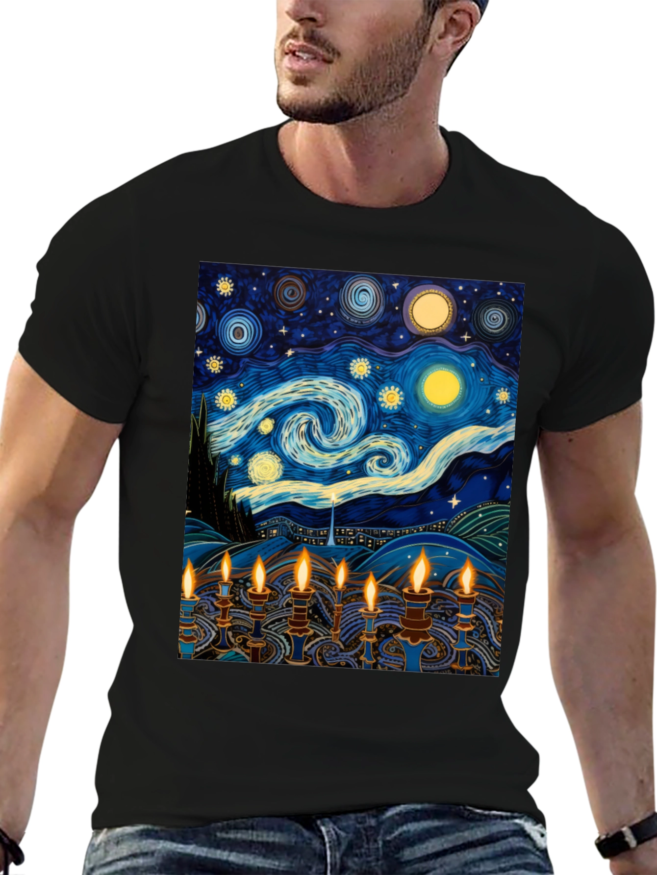 Starry Night Menorah Graphic Tee