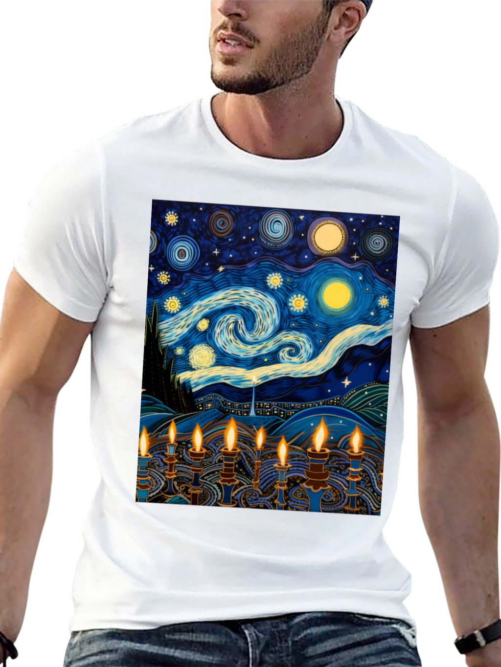 Starry Night Menorah Graphic Tee