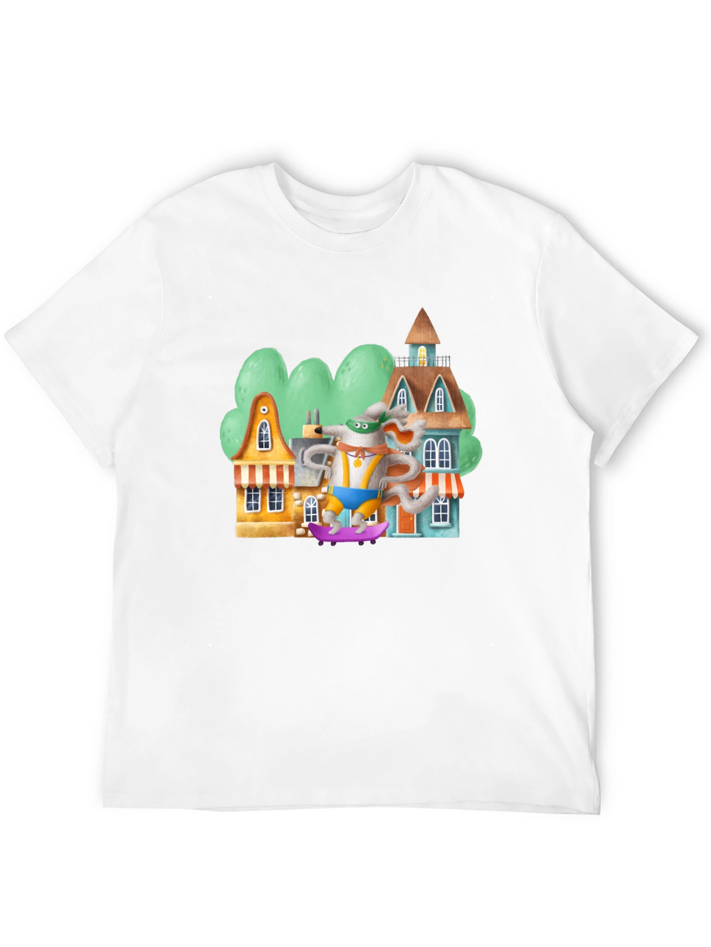 Cartoon Mouse Skateboarder Graphic Tee - Black Cotton Blend