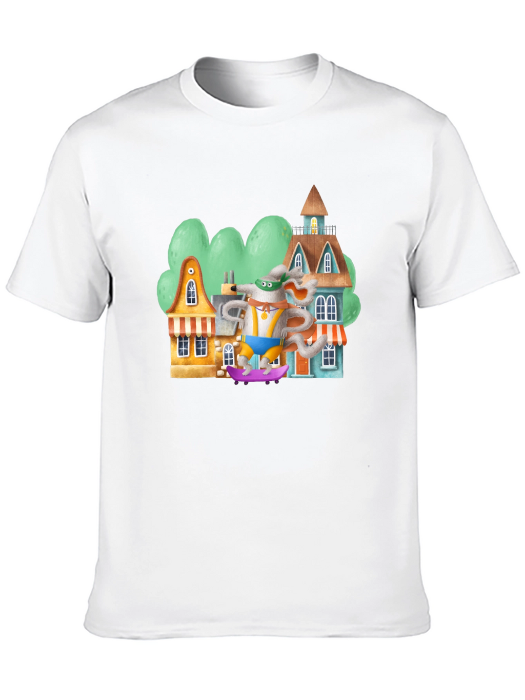 Cartoon Mouse Skateboarder Graphic Tee - Black Cotton Blend