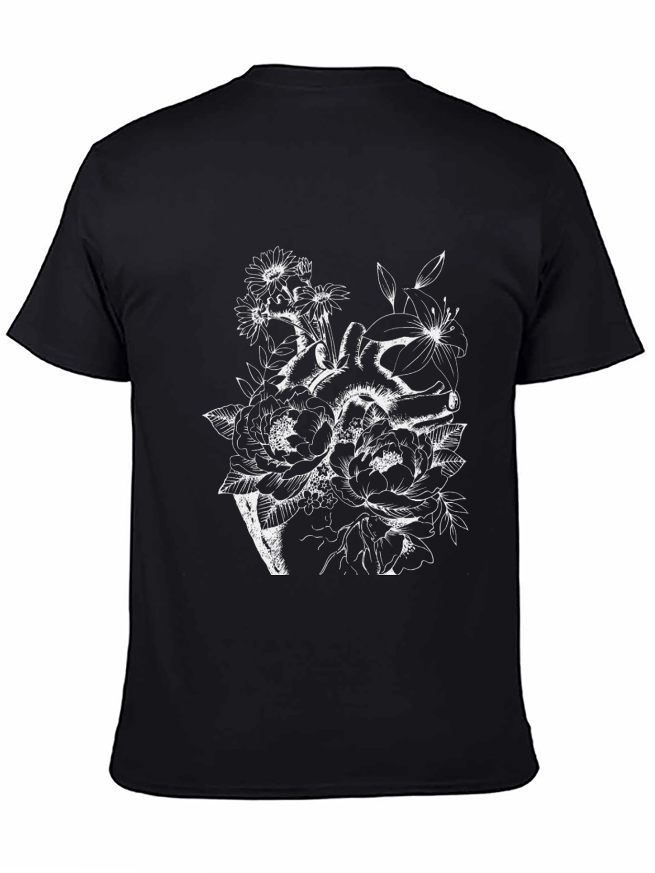 Floral Heart Print Black T-Shirt