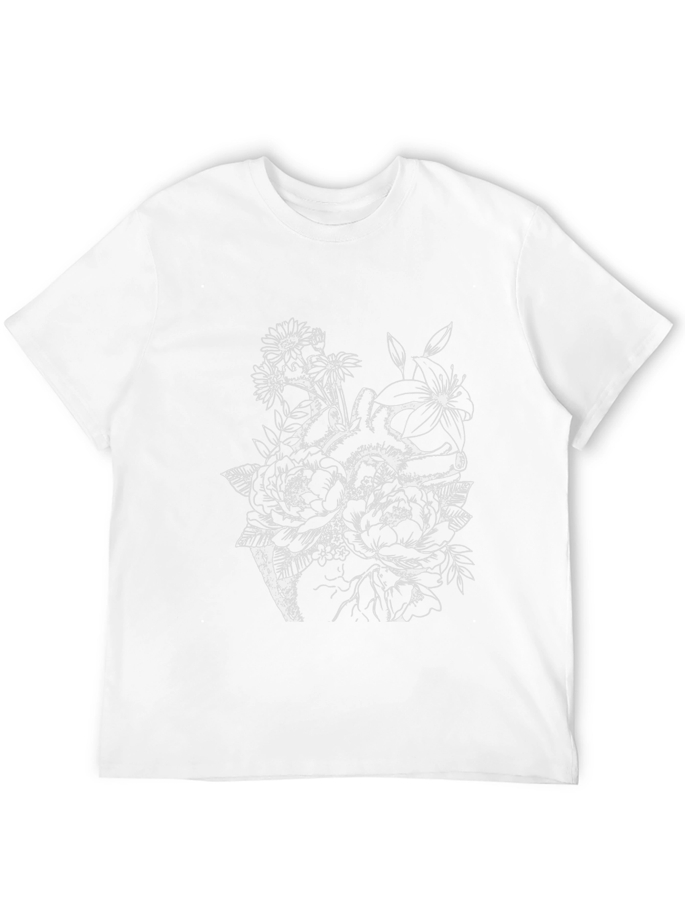 Floral Heart Print Black T-Shirt