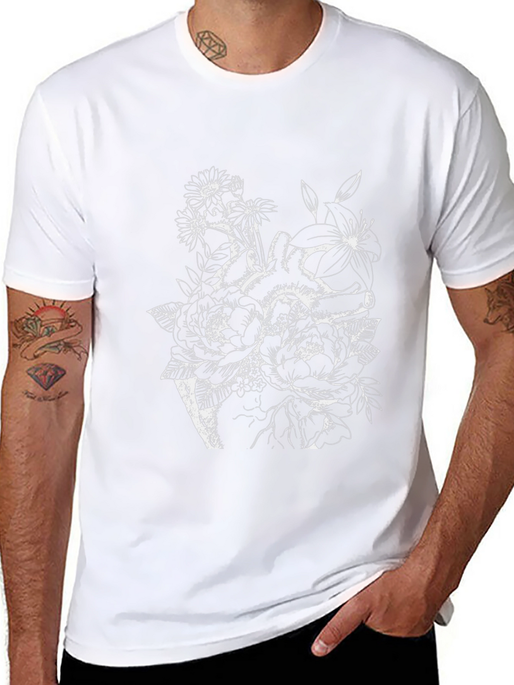 Floral Heart Print Black T-Shirt