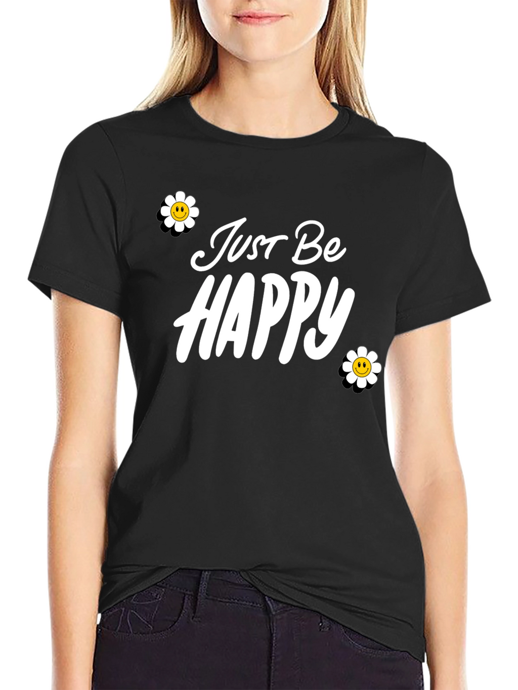 Just Be Happy Graphic Tee - Black Casual T-Shirt