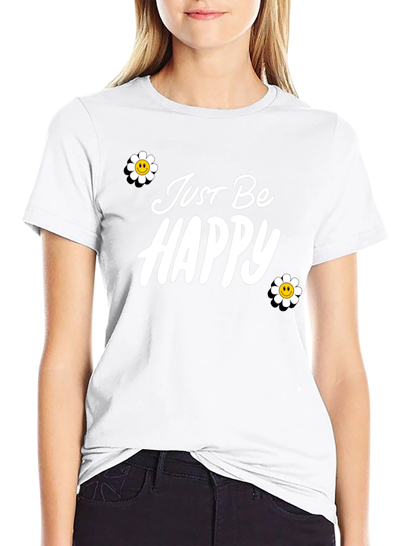 Just Be Happy Graphic Tee - Black Casual T-Shirt